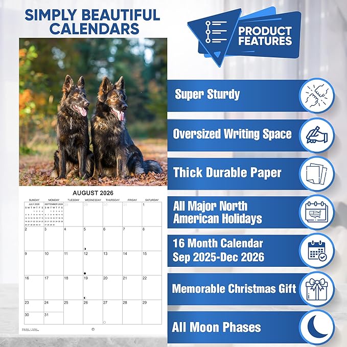 2026 German Shepherds Monthly Wall Calendar | Dog Calendar September 2025 - December 2026