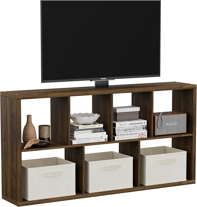 Jpiziso 7 Cube Storage Organizer, Cube Shelf with Heavy-Duty Thick Boards, 25.12" L x 9.37" W x 48.74" H, Smooth Easy-Clean Panels, Simple Assembly, for Living Room Bedroom Office, Brown