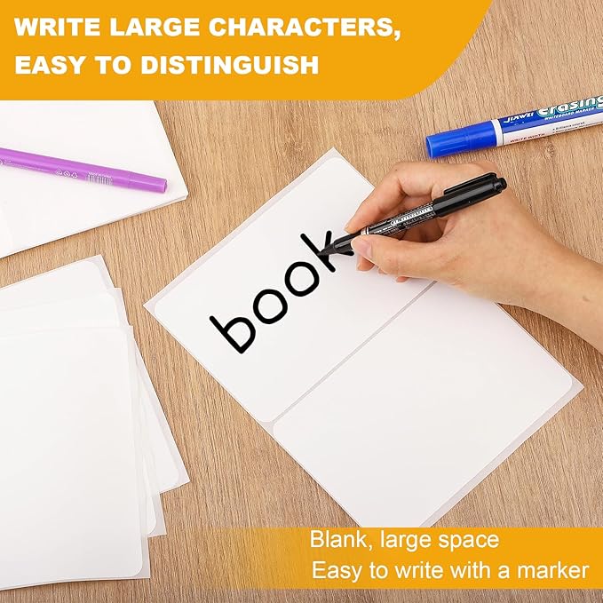 100 Pcs Labels for Storage Bins, 6 x 4 inch Large Label Stickers with 1 Double-ended Marker, Pen Removable Labels Adhesive Moving Labels Blank Labels Tear Resistant No Residue for School Business Home