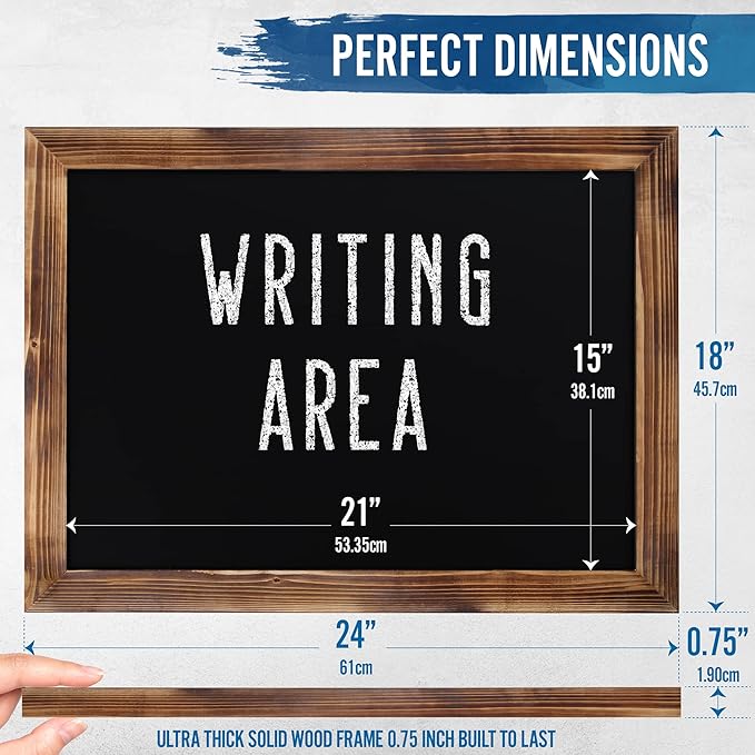 HBCY Creations 18" x 24" Torched Brown Solid Wood Frame Wall Chalkboard, Magnetic Surface, Home Décor, Restaurant & Café Menus, Blackboard, Includes Chalk, Eraser & Hanging Hardware