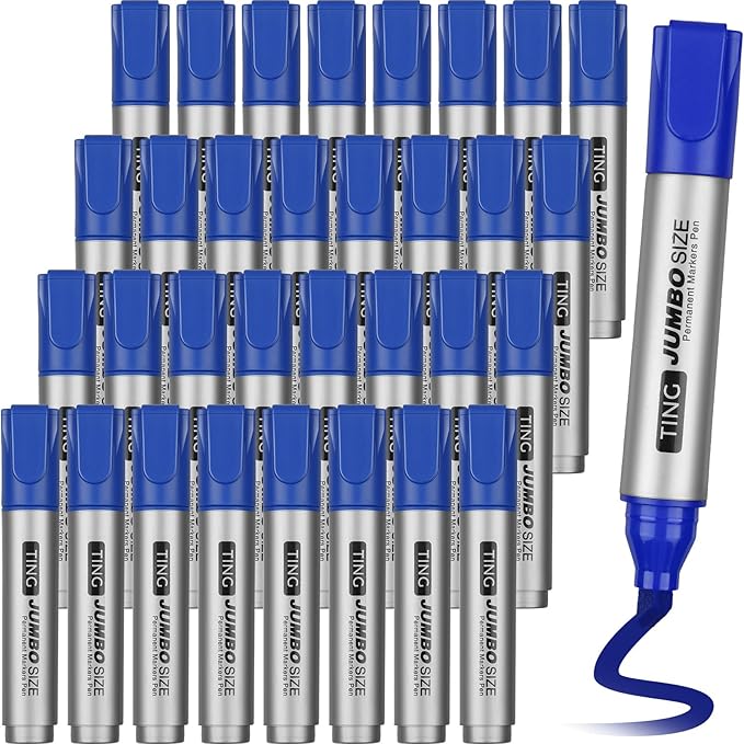 Fuutreo 32 Pcs Jumbo Permanent Markers Bulk Large Chisel Tip Permanent Markers Waterproof Jumbo Pens Quick Drying Office Supplies(Blue)