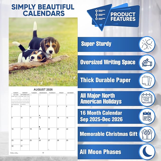 2026 Beagles Monthly Wall Calendar | Cute Dog Calendar September 2025 - December 2026