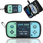 Easozoom Large Game Controller Pencil Case for Teen Boy Kid Capacity Pen Box Pouch Organizer Holder Bag with 3 Compartments & Zipper School College Office Supplies (1PCS Pencil Case) (Blue&Green)
