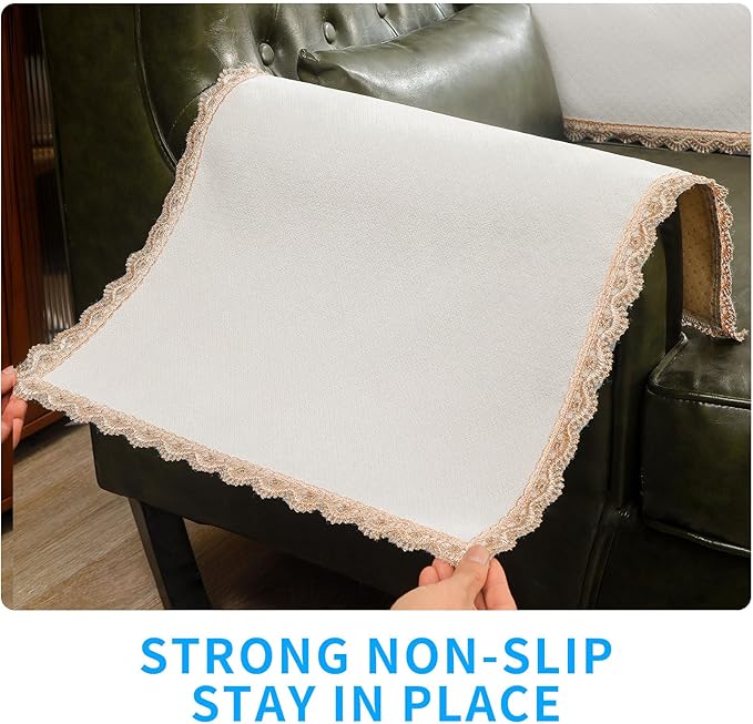 MINJIATEX Couch arm Covers,Non-Slip lace Sofa arm Covers Set of 2 Washable Sofa armrests Cover for Living Room Recliner Chair arm Cover Protectors for Leather armrest (YC-Off White)