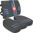 FORTEM Seat Cushion, Office Chair Cushion, Lumbar Support Pillow for Office Chair, Memory Foam Sciatica Coccyx Tailbone Pressure Pain Relief, Car Sitting Pad, Washable Non Slip