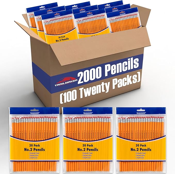 Trail maker Unsharpened Yellow Pencils in Bulk for School, Office Supplies | Bulk Wood Cased #2 HB Pencils (100 20-Packs)