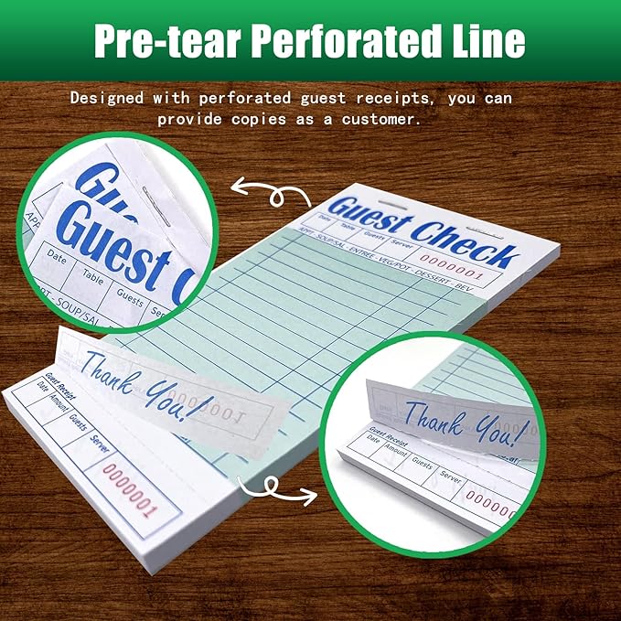 Guest Check Books 10 Pack, Guest Checks for Servers, Server Note Pads, Waitress Accessories Writing Pad, Thick Server Paper with Guest Receipts, Restaurant Supplies Order Pad Total 500 Sheets