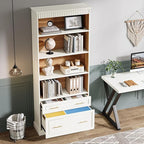 Tribesigns Way to Origin 2-Drawer Vertical File Cabinet for Letter Size, Moder Filing Cabinet with 5-Tier Bookshelf, Large Printer Stand with Open Storage Shelves for Home Office (White)