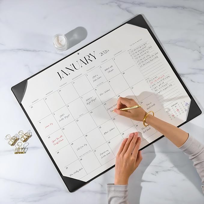 Simplified Desk Calendar 2026-2027 with Desktop Mat, Large Desk Pad Calendar from January 2026 to June 2027, 22 x 17 Inch, Desk Blotter Calendar for Home Office and School, Easy Planning, Black