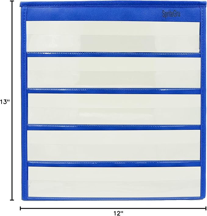 Blue Tabletop Desktop Pocket Chart with Bonus 20X Dry Erase Cards. Double Sided and Self-Standing (13” X 12”)
