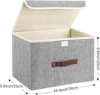 TYEERS Collapsible Storage Boxes, Washable Fabric Storage Bins with Lids, 14.9x9.8x9.8 inches, 2 Pack, Gray