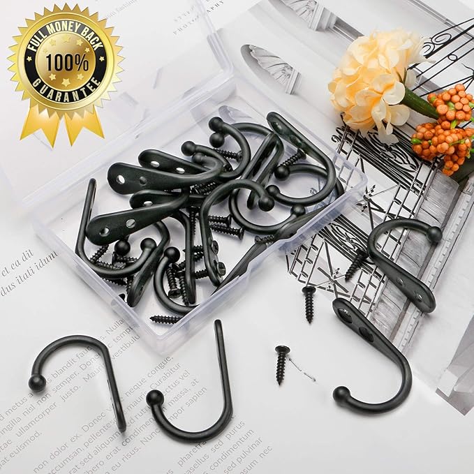 ZAYBOD 25 Pcs Black Wall Mounted Coat Hooks, Hanger Hook with 50 Pieces Screws for Hanging Hat, Towel, Key, Robe, Coats, Scarf, Bag, Cap, Coffee Cup, Mugs
