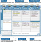 104 Pgs Weekly To Do List Notepad, 52 Duplex-Printed Undated Sheets 100 GSM（8.5"×11") Weekly Desk Planner For Work Home School Office Desk Accessories Supplies & Goal Setting Tasks -Blue Hydrangea