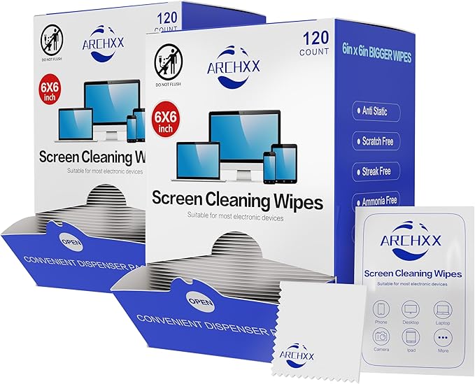 ARCHXX Screen Wipes for Electronics, 240 Count 6"x6" Pre-Moistened Screen Cleaner for Screens, Computer,Laptop,Tablet,Phone,Monitor,Car Screen Cleaner, Lens Wipes Individually Wrapped