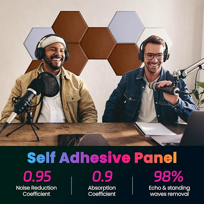 Acoustic Panels 12 Pack Soundproof Wall Panels, 14" X 12" X 0.4" Sound Proof Panles, High-Density Wall Decoration Sound Absorbing Panel, Hexagon Wall Panel for Home Office with Self-Adhesive-Coffee