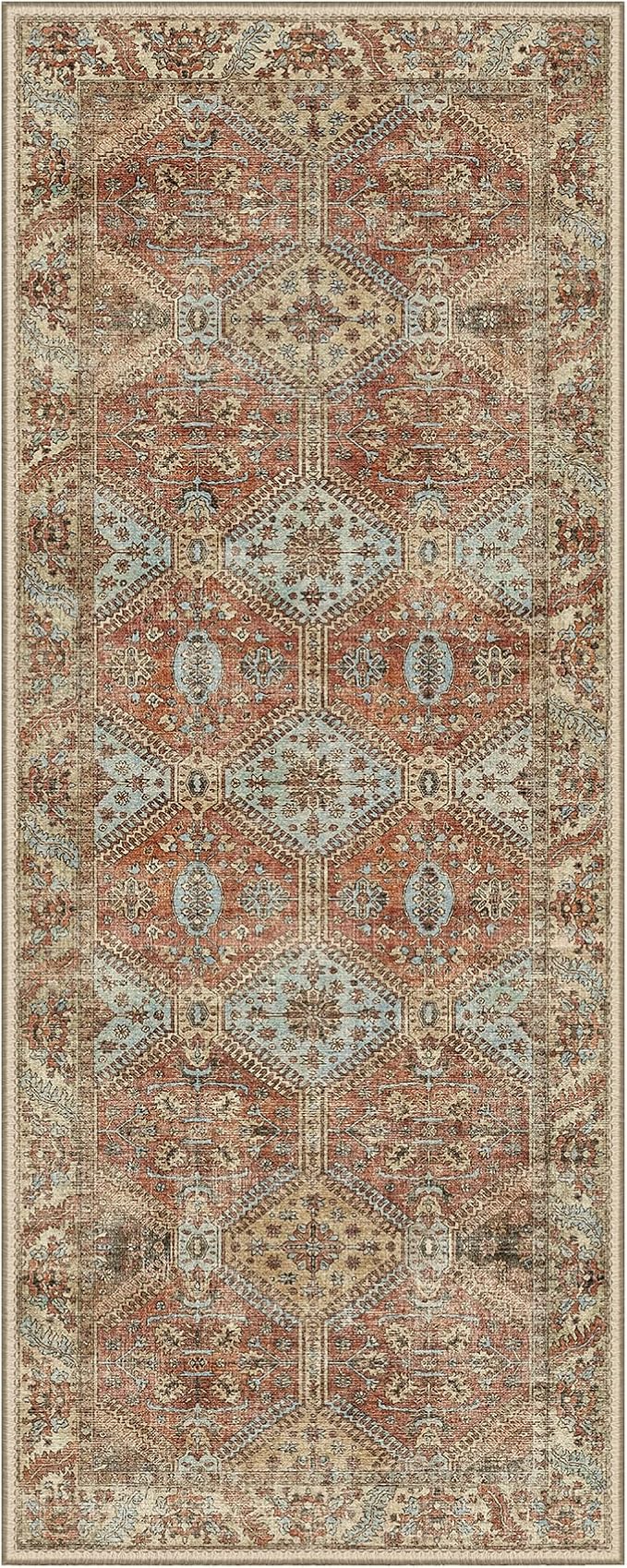 GENIMO Runner Rug 2x5 Non Slip Machine Washable Hallway Runner Rug, Low Pile Lightweight Rugs for Entryway, Hallway, Kitchen and Corridor, Vintage Brick Red