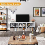 IRONMIX Metal Short Bookshelf, White Small Bookshelf with Storage, Modern 4 Cube Storage Organizer with Shelves, Open Cube Shelf, Small TV Stand for Home Office Library (White, 700-2 Set)