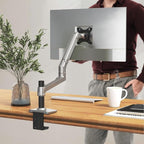 Ergounion Single Monitor Arm Desk Mount, Holds Screens up to 40 Inches and 25 lbs, Fully Adjustable Vesa Monitor Mount with C-Clamp and Grommet Base, Aluminum, Silver