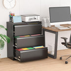 Pataku Metal Lateral File Cabinet with Lock, Steel Lateral Filing Cabinet 3 Drawer, Locking Office Home Wide Organization File Cabinet for Hanging Files Letter/Legal/F4/A4 Size(3Drawer/Black)
