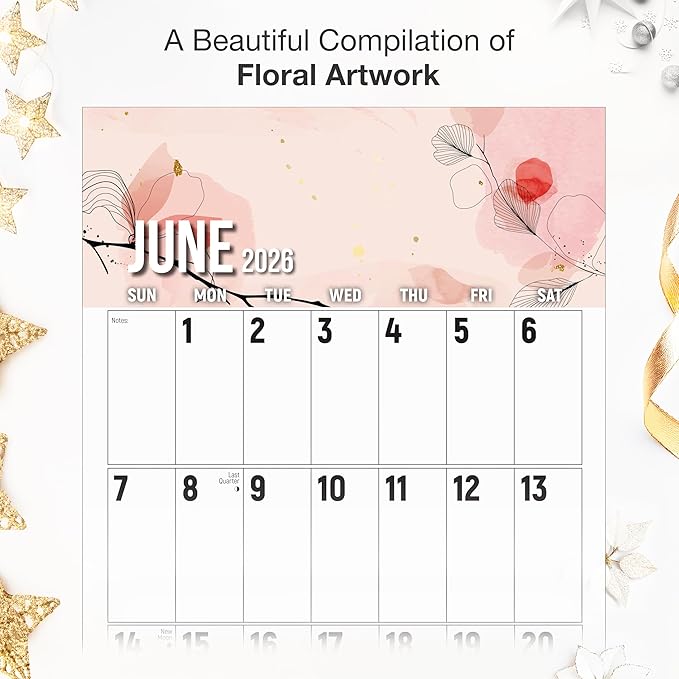 RED EMBER The Big Grid - Floral 2026 Wall Calendar 12 Month | 12" x 24" Open | Thick & Sturdy Paper | Holiday Gift | Jumbo Large Print Nature Calendar 2026