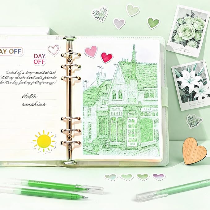 CAISEXILE 12 Green Glitter Gel Pens Set, 1.0 mm Fine Point for Black Paper & White Paper, Large Capacity Pens for Journaling, Adult Coloring Books, Drawing, Note Taking, Highlighting