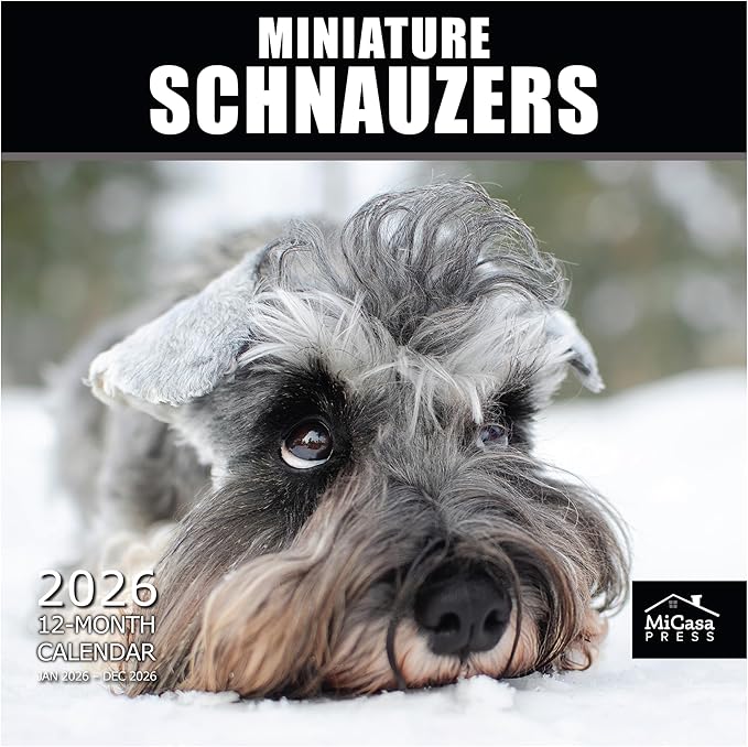 MICASA PRESS Miniature Schnauzers 2026 Wall Calendar 12 Month | 12" x 24" Open | Thick & Sturdy Paper | Holiday Gift | Cute Puppy Dog Calendar 2026