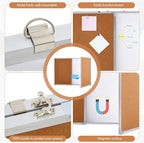 Mooliwe 96"x36" Tri-fold Cork Board Whiteboard Combo, Foldable Combination Magnetic Dry Erase Bulletin Board & Corkboard with Aluminum Frame Wall Mounted for Home, Office and School(Wood)