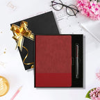 TSFPapier A5 Lined Notebook with Pen & Gift Box 216 Pages PU Leather Journals for Women Men 100GSM Thick Paper College Ruled Notebook for Christmas Gifts,School,Travel,Business,Work,Home Writing (Red)