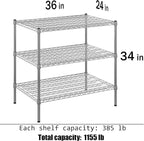 Regal Altair 24" Deep x 36" Wide x 34" Height Wire Shelving Kit | 3-Tier | NSF Commercial Storage Rack Unit