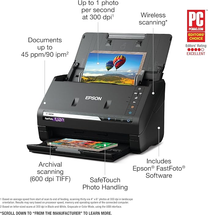 Epson FastFoto FF-680W Wireless High-Speed Photo and Document Scanning System, Black