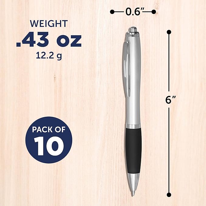 DISCOUNT PROMOS Ballpoint Pens With Rubber Grip, 10 pack, Black Ink Writing Pens in Bulk, Black
