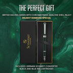 Scriveiner British Racing Green Fountain Pen - Stunning Luxury Pen with Chrome Finish, Schmidt Nib (Fine), Best Pen Gift Set for Men & Women, Professional, Executive, Office, Nice Pens