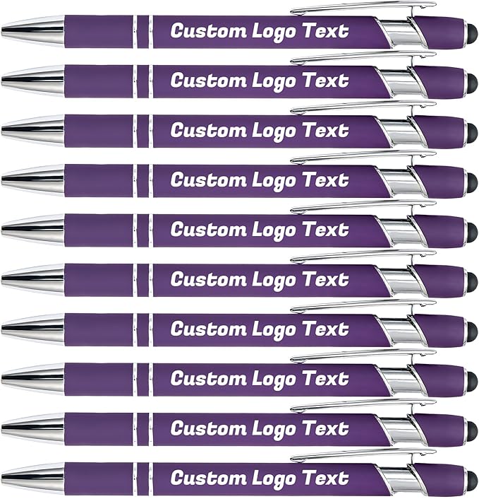 HEYZARDA Personalized Pens with Name Text Logo Custom Ballpoint Pen for Business Office Events with Stylus for Touchscreen 10 Pcs Dark Purple