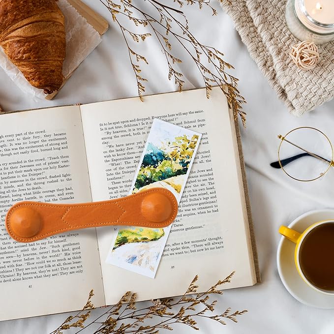 Weighted Bookmark - Leather Book Page Weight Book Weights Holder for Hands-Free Reading Paper Weights for Cookbooks Crafts Music Books (01Camel)