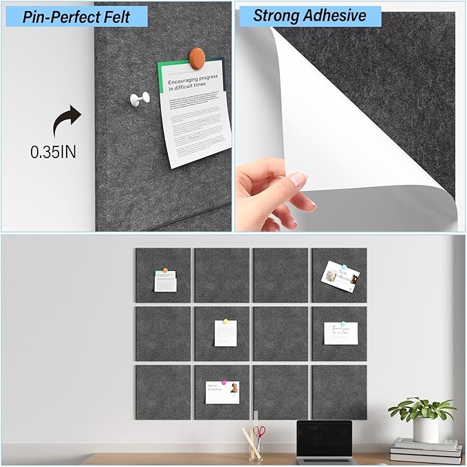 Baysola Large Cork Boards for Walls – 48" x 36" Self Adhesive Felt Wall Tiles, Ideal for Office Wall Organizing Bulletin Board, Easy to Install Cork Boards Felt Board