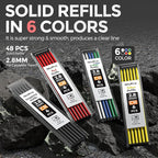 Nicpro 5 Pack Carpenter Pencils with Sharpener, Construction Mechanical Pencil with 53 Refills, Heavy Duty Marking Tools, Long Nib Marker Pens for Architect Marking (Black, Red, Orange, Green, Blue)