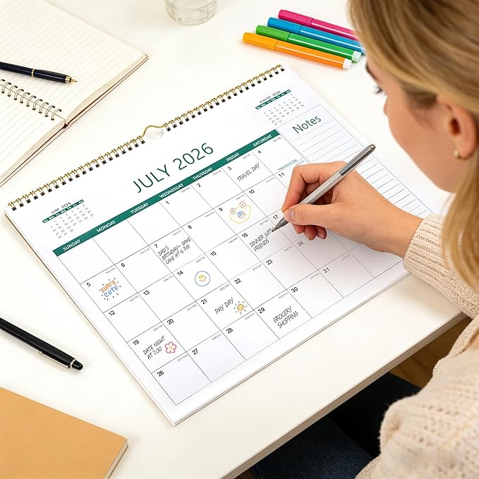 ANYZONE Desk Calendar 2026-2027, 18 Months Calendar from Jan. 2026 to Jun. 2027, 14.5" x 11.5" Desktop/Wall Monthly Calendar with Large Squares, Notes Section for Home, School, Office