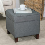 Asense 17 Inch Square Storage Ottoman,Small Foot Rest Stool for Couch, Linen Fabric Upholstered Footstool Cube for Entryway Bedroom Living Room, Dark Grey