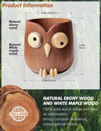 WODTILIFE Cute Owl Pen Holder for desk, funny wooden pencil holder with Magnetic Rotating Eyes, Ebony solid wood hollow design, for Office accessories School Home and Holiday Gifts.(Brown)