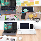 Varhomax Glass Desk Whiteboard with Storage, Desktop Organizer to-do List Memo Notepad Dry Erase White Board for Home Office and School Supplies (Black&White)