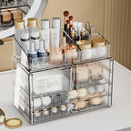 ZHIAI Stackable Storage Drawers, Acrylic Bathroom Counter Organizer Clear Makeup Organizers for Vanity, Kitchen Cabinets, Bathroom, Undersink, Home Organization and Storage (1 Top 4 Drawers D)