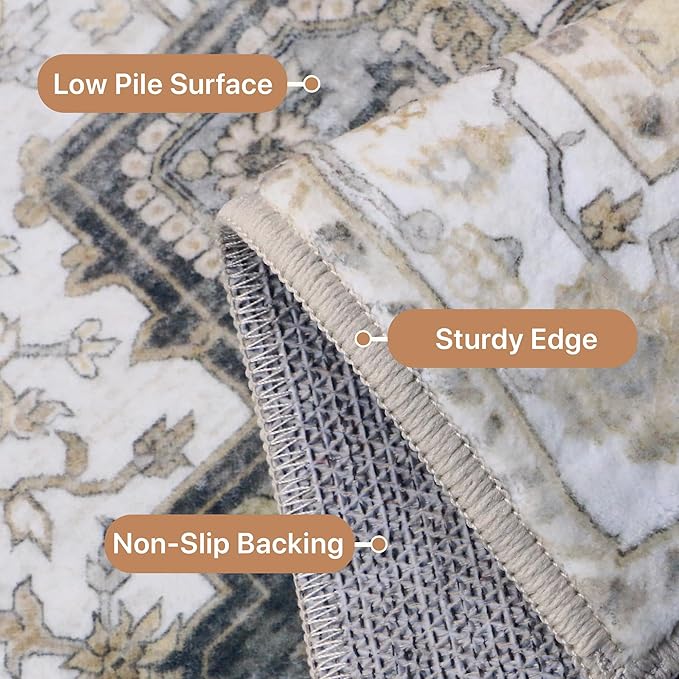 GENIMO 2'6"x6 Runner Rugs for Hallway, Machine Washable Non Slip Vintage Rugs, Low Pile Lightweight Soft Print Rug for enrtyway, Corridor, Home Office, Kitchen, Heathered Grey