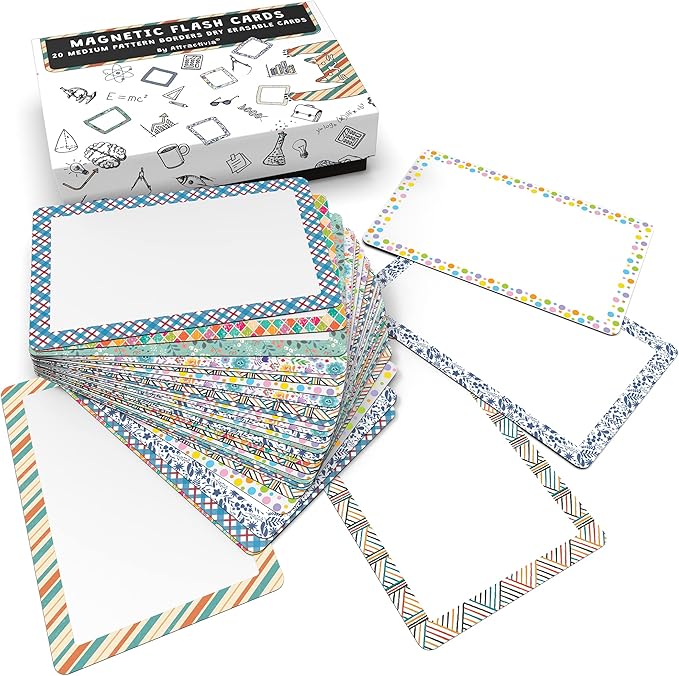 Attractivia Dry Erase Magnetic Labels 3.7 x 2.8 in, Pattern Borders, Medium Dry Erase Magnets, 20-Pack, Colored Erasable Write-On All-Purpose Labels, for Office, Education, Home, Whiteboard