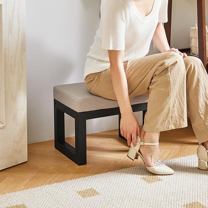 IBUYKE 16 Inch Small Foot Stool Ottoman, Rectangle Linen Foot Rest with Padded Seat and Metal Legs, Modern Ottoman Foot Rest for Living Room Bedroom Entryway Couch, Grey WBD001G