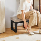 IBUYKE 16 Inch Small Foot Stool Ottoman, Rectangle Linen Foot Rest with Padded Seat and Metal Legs, Modern Ottoman Foot Rest for Living Room Bedroom Entryway Couch, Grey WBD001G