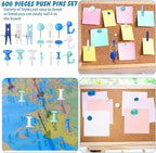 600 Pcs Decorative Push Pins, White Blue Thumb Tacks 6 Types Cute Push Pin Clips for Bulletin Board Wall Cork Board Colorful Classroom Decor Teacher Must Haves Supplies School Crafts Project