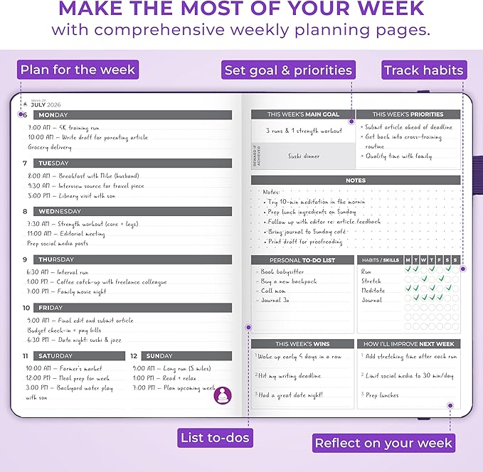 Clever Fox Dated Planner 2026-2027 – Weekly Life Planner Notebook for Time Management – Planner with Habits Tracker & To-Do List (Purple)