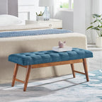 Amazon Basics Modern Haraden Upholstered Button-Tufted Bench, Blue, 16 x 44 x 17 in