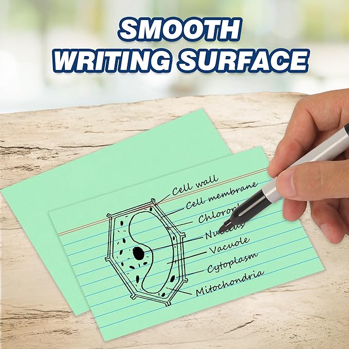 Chell Extra Heavyweight Index Cards 3x5 Inch, No Bleed-Through, 200 Count, Ruled Front and Blank Back, 80 lb. Cover Weight, Pastel Colors