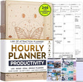 Hourly Planner - Undated Weekly & Monthly Planner, 12-Month Journey to Increase Productivity | Gratitude Journal, Life Organizer & Goal Journal | Include Foldable Vision Board, Habit Tracker & Sticker